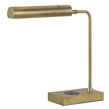 CAL Lighting Delray 12W intergrated LED metal desk lamp with wireless charging port Antique Brass BO-3133TB-AB