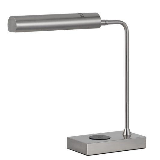 CAL Lighting Delray 12W intergrated LED metal desk lamp with wireless charging port Brushed Steel BO-3133TB-BS