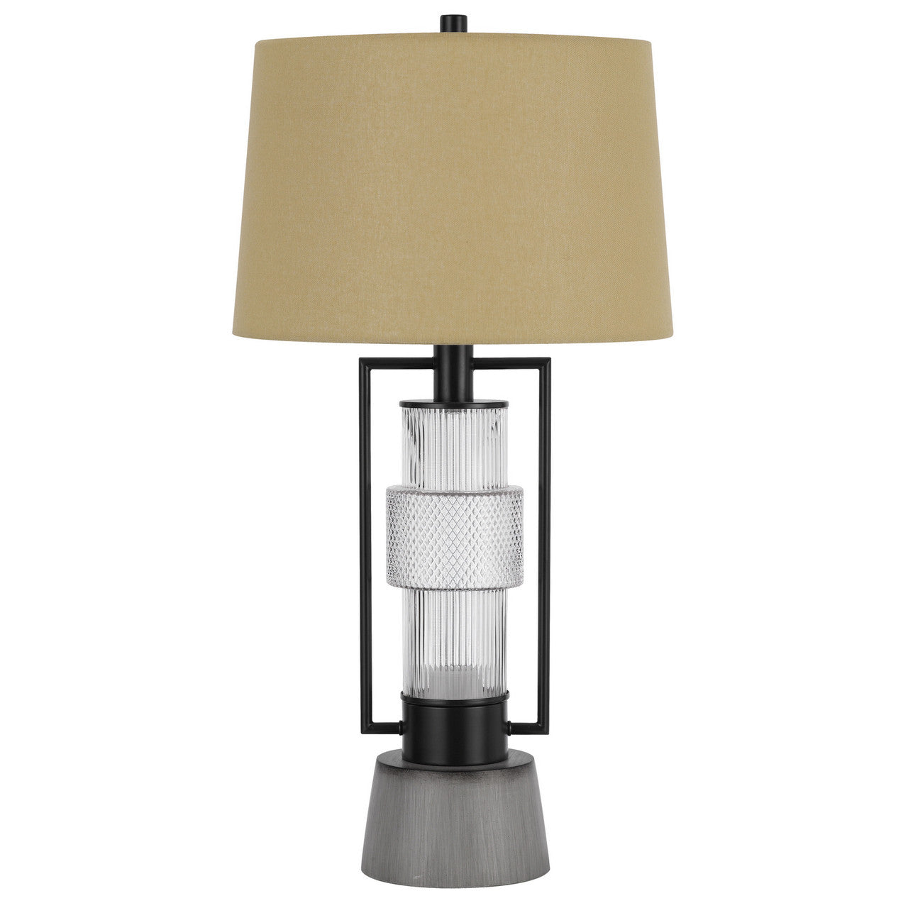 CAL Lighting Vallda 100W 3 Way table lamp with 2W LED night light with Metal/glass body and cement base and fine burlap drum shade Matte Black/Cement BO-3134TB