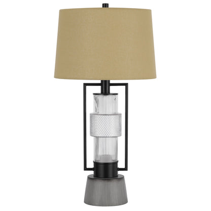 CAL Lighting Vallda 100W 3 Way table lamp with 2W LED night light with Metal/glass body and cement base and fine burlap drum shade Matte Black/Cement BO-3134TB