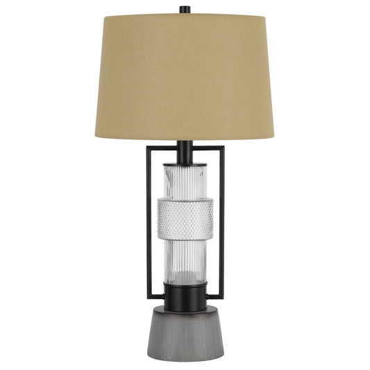 CAL Lighting Vallda 100W 3 Way table lamp with 2W LED night light with Metal/glass body and cement base and fine burlap drum shade Matte Black/Cement BO-3134TB