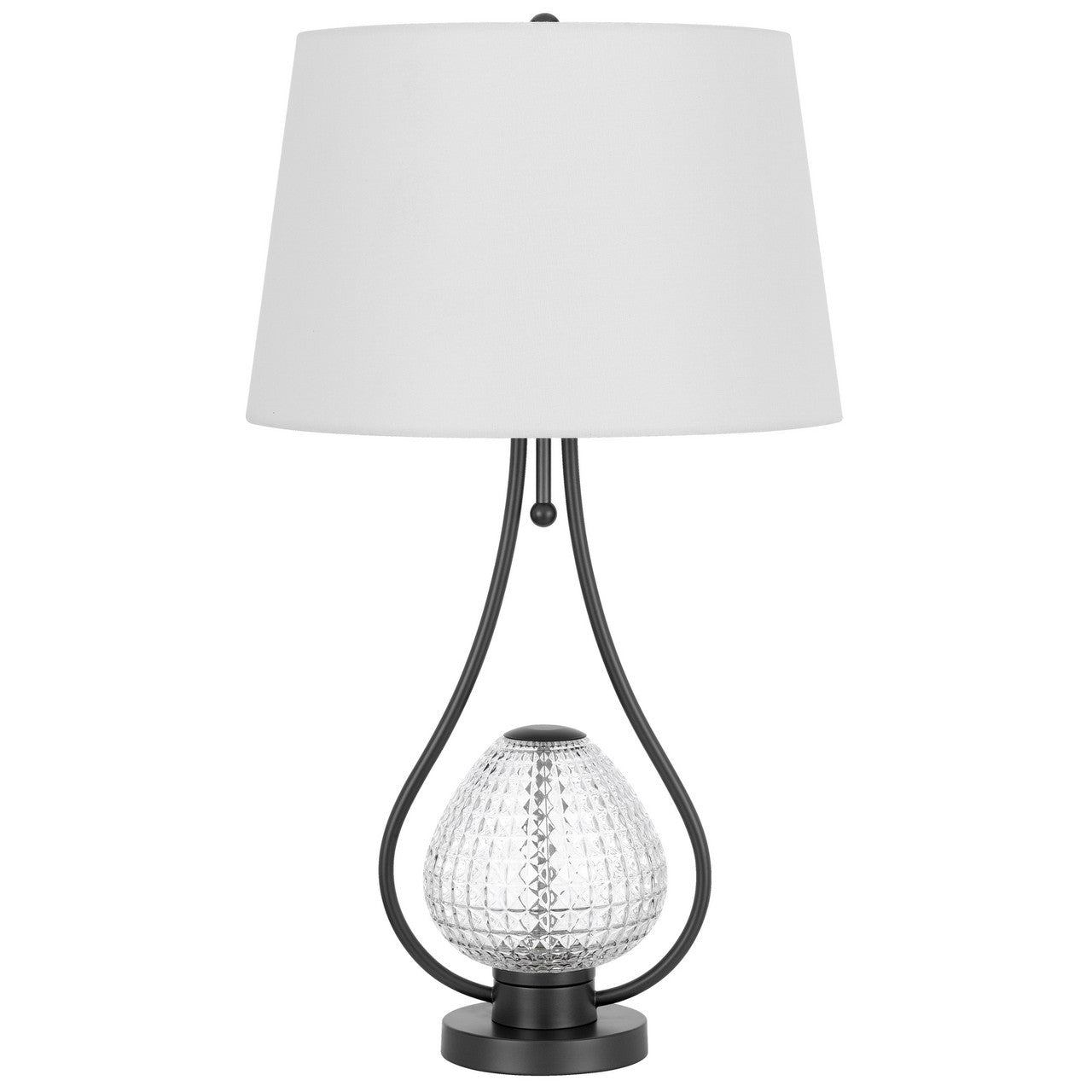 CAL Lighting Forssa 100W 3 Way table lamp with 2W LED night light in glass and metal base. Charcoal Grey BO-3136TB