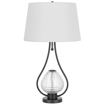 CAL Lighting Forssa 100W 3 Way table lamp with 2W LED night light in glass and metal base. Charcoal Grey BO-3136TB