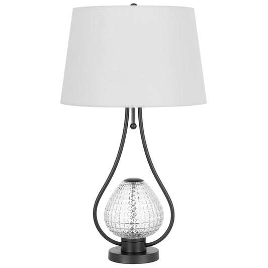 CAL Lighting Forssa 100W 3 Way table lamp with 2W LED night light in glass and metal base. Charcoal Grey BO-3136TB