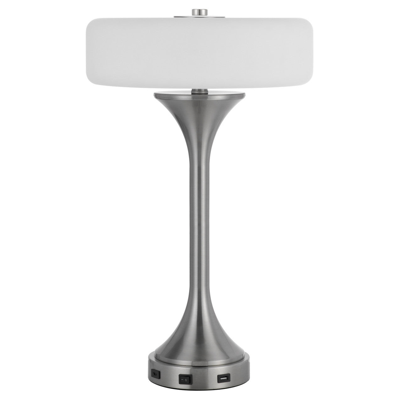 CAL Lighting Espoo 25W x 3 metal desk/table lamp with frosted glass shade Brushed Steel BO-3137TB