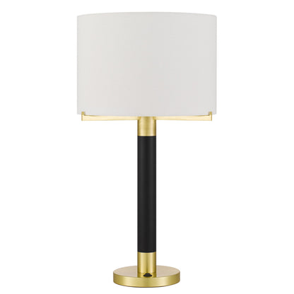 CAL Lighting Goldston 100W metal table lamp with drum hardback fabric shade Antique Brass/Black BO-3148TB