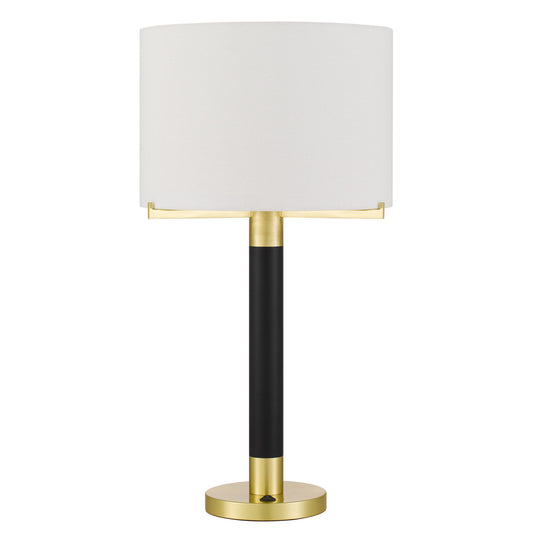 CAL Lighting Goldston 100W metal table lamp with drum hardback fabric shade Antique Brass/Black BO-3148TB