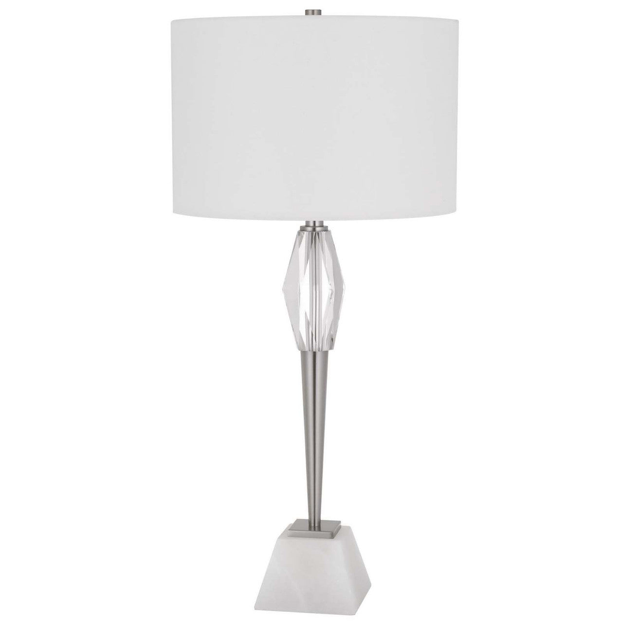 CAL Lighting 150W 3 Way Assen metal table lamp with crystal font / marble base and drum hardback fabric shade Brushed Steel BO-3155TB