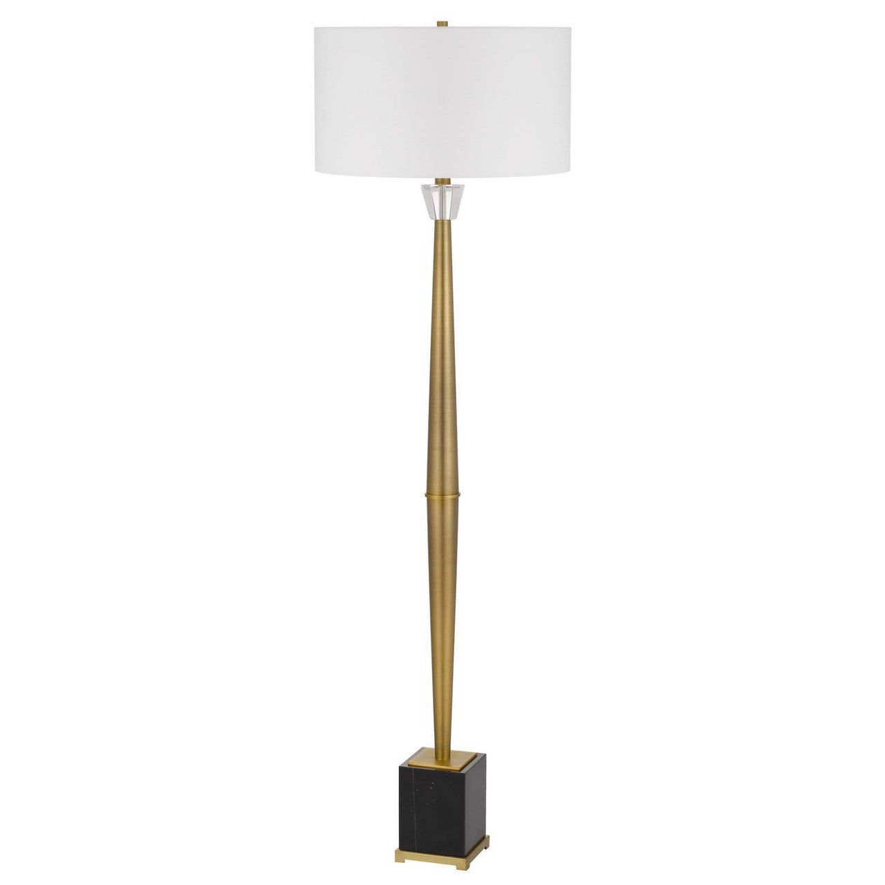 CAL Lighting 150W 3 Way Salford metal floor lamp with crystal font / marble base and drum hardback fabric shade Antique Brass/Marble BO-3157FL