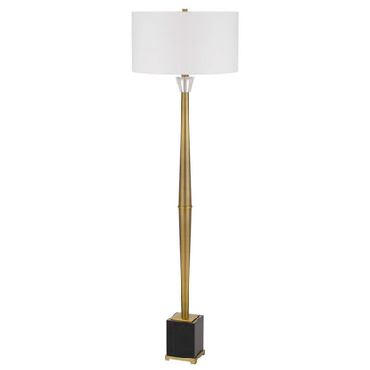 CAL Lighting 150W 3 Way Salford metal floor lamp with crystal font / marble base and drum hardback fabric shade Antique Brass/Marble BO-3157FL