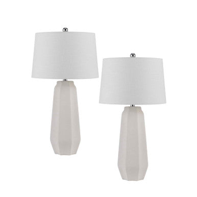 CAL Lighting 150W 3 Way Drayton ceramic table lamp with hardback fabric shade (sold in pairs) Sandy White BO-3159TB-2-BE