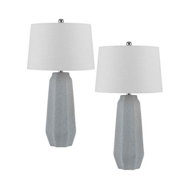 CAL Lighting 150W 3 Way Drayton ceramic table lamp with hardback fabric shade (sold in pairs) Stone Grey BO-3159TB-2-GR