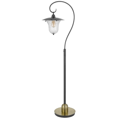 CAL Lighting 60W Walcott downbridge lantern metal floor lamp with bubbled glass shade Dark Bronze/Antique Brass BO-3161FL