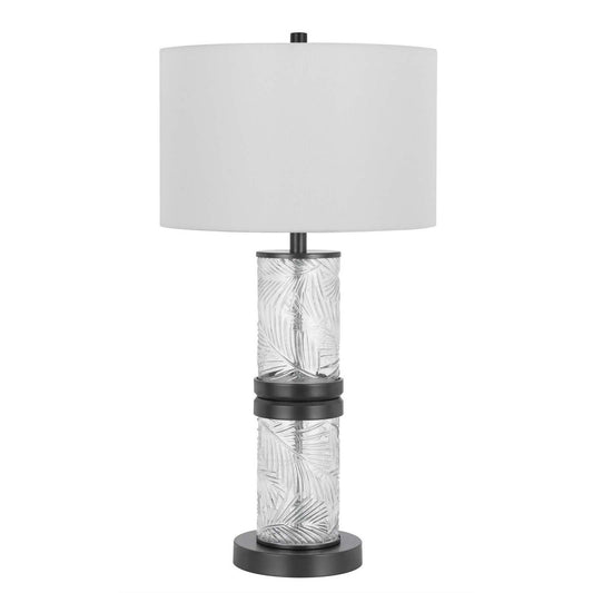 CAL Lighting 100W Carrington metal/glass table lamp with 4W integrated LED night light and hardback fabric shade Charcoal Grey BO-3162TB