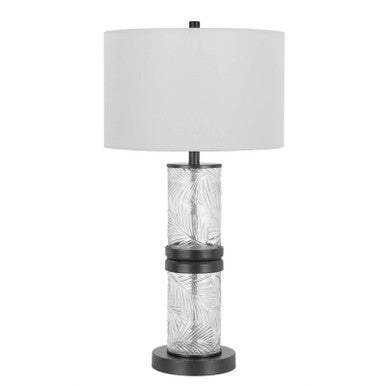 CAL Lighting 100W Carrington metal/glass table lamp with 4W integrated LED night light and hardback fabric shade Charcoal Grey BO-3162TB