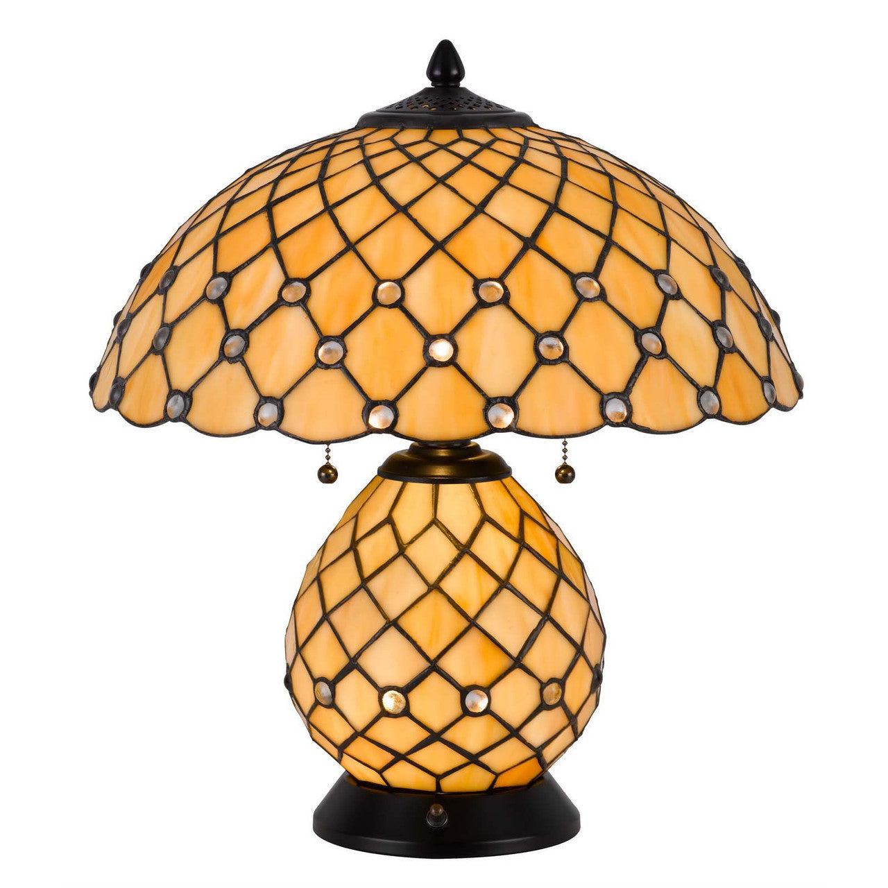 CAL Lighting 60W x 2 Valetta tiffany table lamp with 2W integrated LED night light Black BO-3163TB