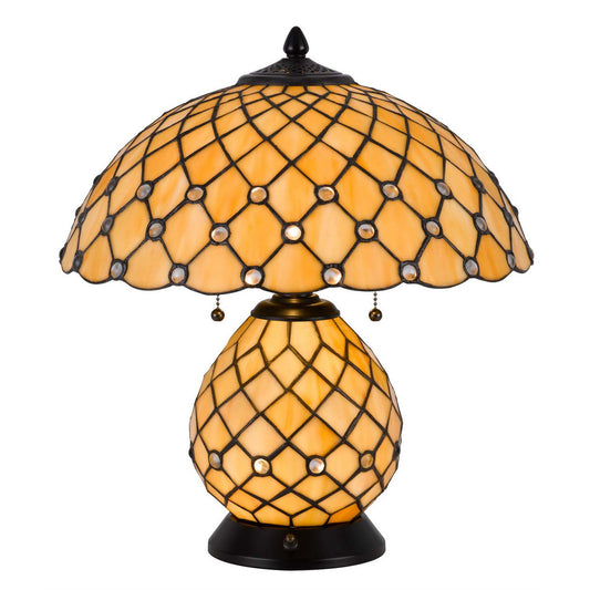 CAL Lighting 60W x 2 Valetta tiffany table lamp with 2W integrated LED night light Black BO-3163TB