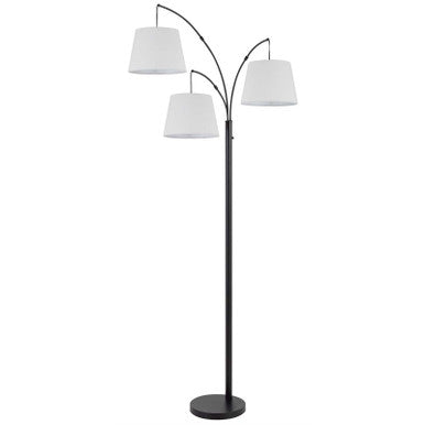 CAL Lighting 60W x 3 Vardon metal arc floor lamp with hardback fabric shade Black BO-3169FL