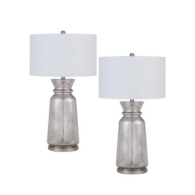 CAL Lighting 150W 3 Way Keswick glass table lamp with hardback fabric shade (sold in pairs) Antique Glass BO-3171TB-2