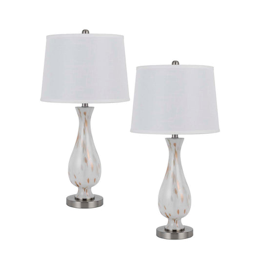 CAL Lighting 150W 3 Way Abinger glass table lamp with hardback fabric shade (sold in pairs) Frosted White BO-3172TB-2