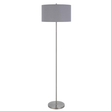 CAL Lighting 150W 3 Way Cromwell metal floor lamp with gray linen shade Brushed Steel BO-3174FL-BS-SM