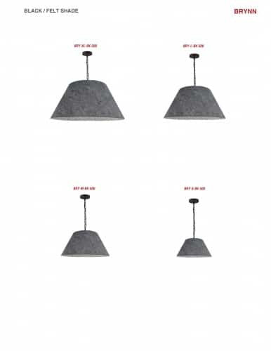 Dainolite 1 Light Large Brynn Black Pendant w/ Grey Felt BRY-L-BK-500