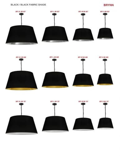 Dainolite 1 Light Brynn Large Pendant, Black/Silver Shade, Black BRY-L-BK-697