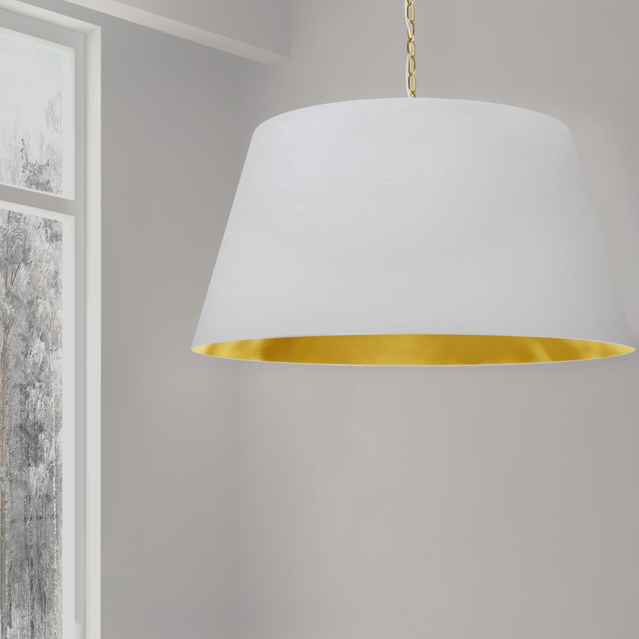 Dainolite 1 Light Brynn Extra Large Pendant, White/Gold Shade, Aged Brass  BRY-XL-AGB-692