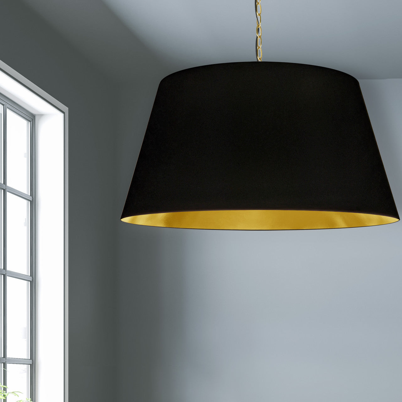 Dainolite 1 Light Brynn Extra Large Pendant, Black/Gold Shade, Aged Brass  BRY-XL-AGB-698