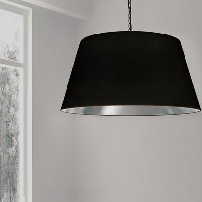 Dainolite 1 Light Brynn Extra Large Pendant, Black/Silver Shade, Black BRY-XL-BK-697