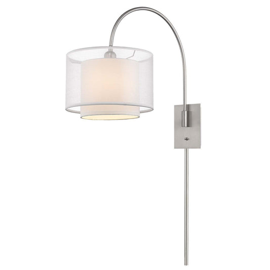 TREND Lighting Brella 1-Light Brushed Nickel Swivel Wall Lamp With Sheer Snow Shantung Two Tier Shade in Brushed Nickel BW7155