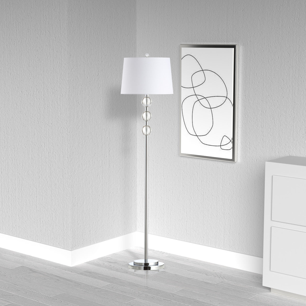 Dainolite 1 Light Incandescent Crystal Floor Lamp, Polished Chrome with White Shade C182F-PC