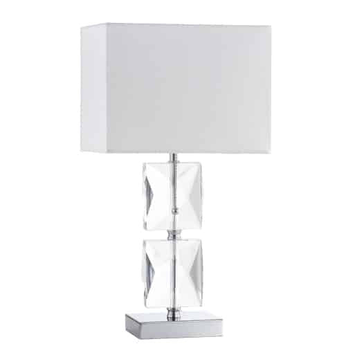 Dainolite 1 Light Incandescent Crystal Table Lamp Polished Chrome Finish Rolled Edge Top and Bottom Virgin White Shade C96T-PC