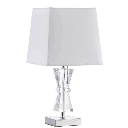 Dainolite 1 Light Incandescent Crystal Table Lamp Polished Chrome Finish Rolled Edge Top and Bottom Virgin White Shade C97T-PC