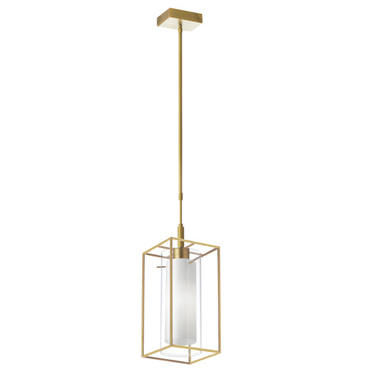 Dainolite 1 Light Rectangular Pendant, Aged Brass Metal Frame with FR/CLR Glass CBE-61P-AGB