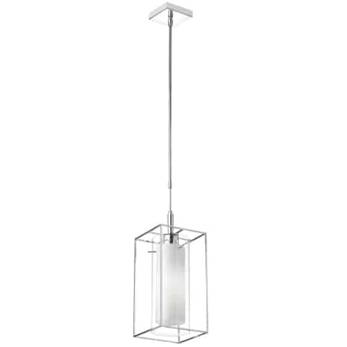 Dainolite 1 Light Pendant, Frosted Glass Inside, Rectangular Metal Frame CBE-61P-PC