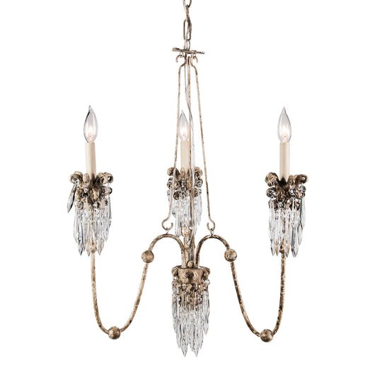 Lucas McKearn Flambeau's Venetian 3 Light Mini Chandelier in Distressed White Bronze and Crystal