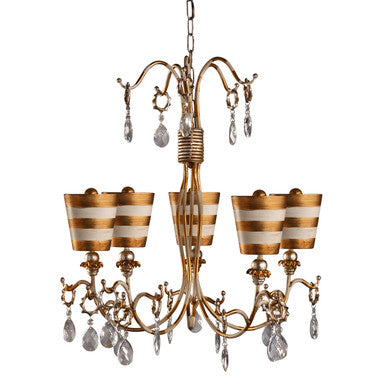 Lucas McKearn Tivoli 5 Light Striped Gold Shaded 30 In Unique Chandelier