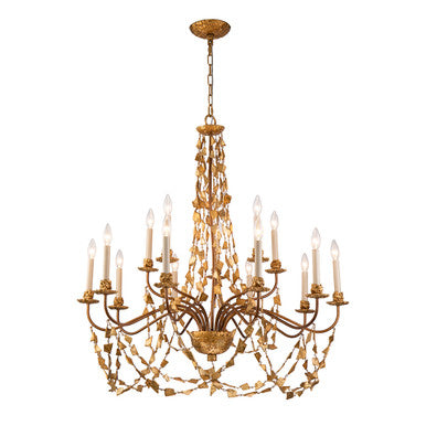 Lucas McKearn Mosaic Extra Large Antiqued Gold Flambeau Inspired 15 Light Chandelier