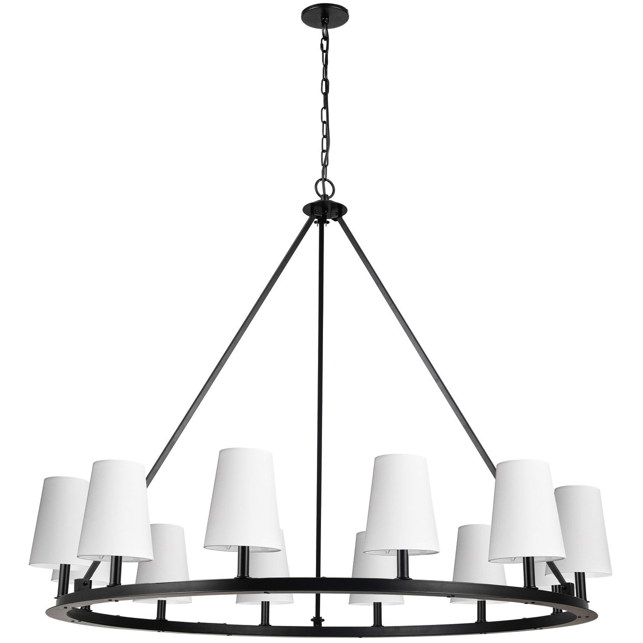 Dainolite 12 Light Incandescent Chandelier, Matte Black with White Shades CLB-5212C-MB-790