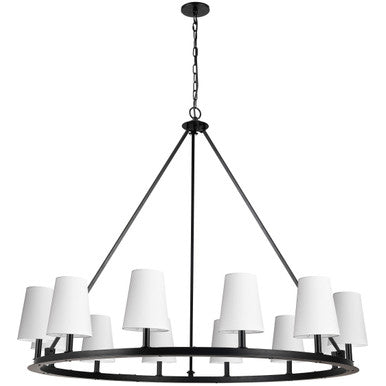 Dainolite 12 Light Incandescent Chandelier, Matte Black with White Shades CLB-5212C-MB-790