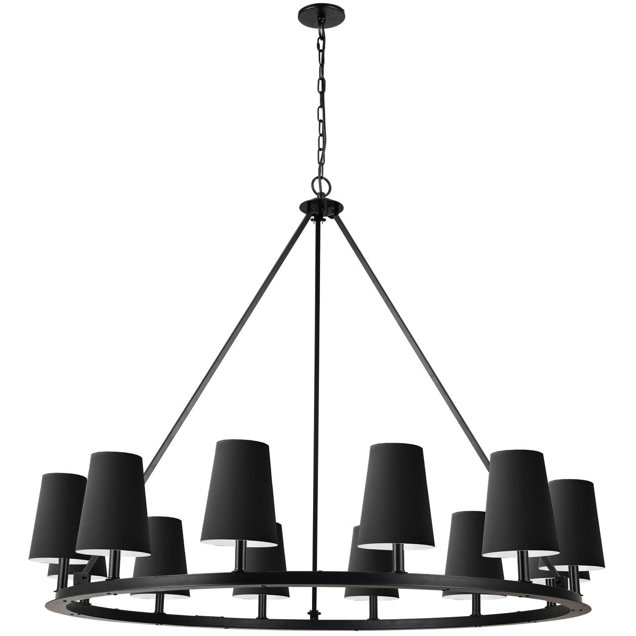 Dainolite 12 Light Incandescent Chandelier, Matte Black with Black Shades CLB-5212C-MB-797