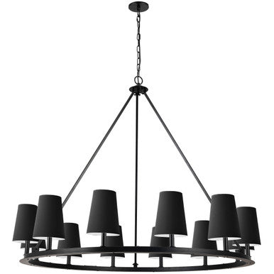 Dainolite 12 Light Incandescent Chandelier, Matte Black with Black Shades CLB-5212C-MB-797