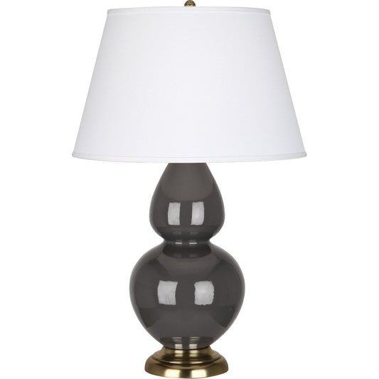 Robert Abbey  Ash Double Gourd Table Lamp in Ash Glazed Ceramic with Antique Brass Finished Accents CR20X