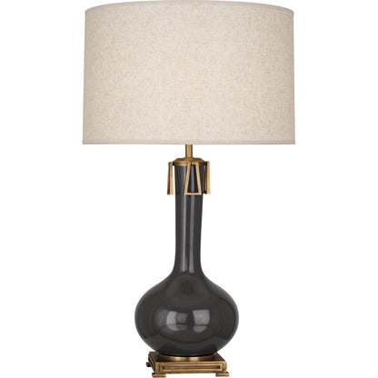 Robert Abbey  Ash Athena Table Lamp in Ash Glazed Ceramic with Aged Brass Accents CR992