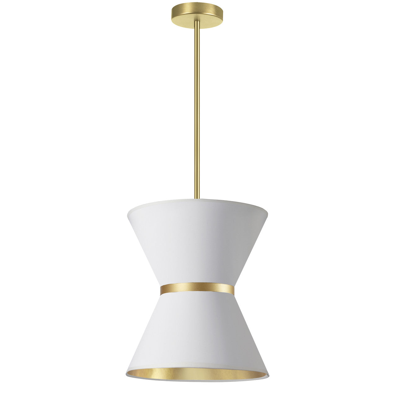 Dainolite 1 Light Incandescent Pendant, Aged Brass with Gold Ring White / Gold Shade CTN-121P-AGB-692