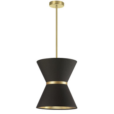 Dainolite 1 Light Incandescent Pendant, Aged Brass with Gold Ring Black / Gold Shade CTN-121P-AGB-698