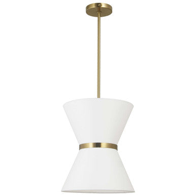 Dainolite 1 Light Incandescent Pendant, Aged Brass with Gold Ring White Shade CTN-121P-AGB-790