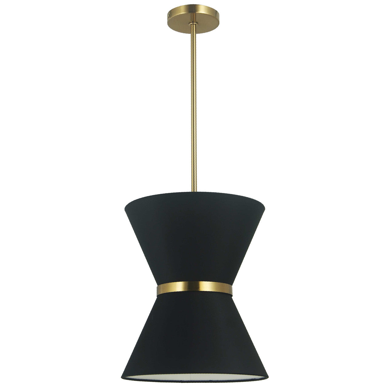 Dainolite 1 Light Incandescent Pendant, Aged Brass with Gold Ring Black Shade CTN-121P-AGB-797