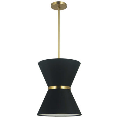 Dainolite 1 Light Incandescent Pendant, Aged Brass with Gold Ring Black Shade CTN-121P-AGB-797